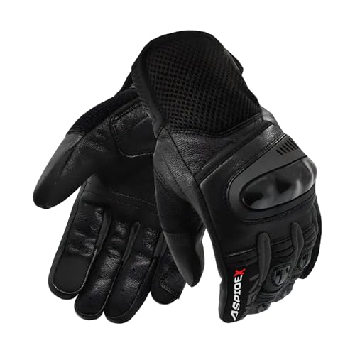 Motorradhandschuhe für Herren, Sommer, aus Leder und Stoff, CAFE RACER Chopper Custom (Schwarz, XL) von ASPIDEX