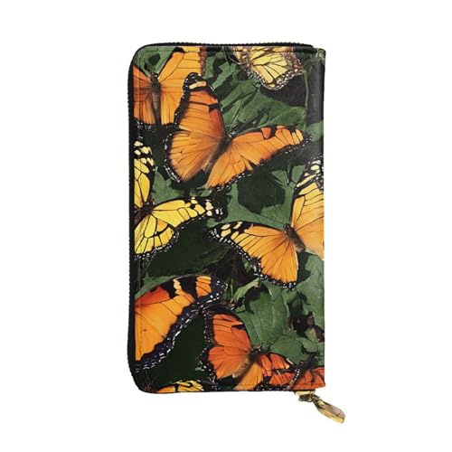 ASPOIJHN (Heaps of Orange Monarch Butterflies) Bedruckte lange Geldbörse für Damen mit Reißverschluss, Einkaufs-Clutch, Geldbörse mit Kartenfach und Münzfach, Schwarz , Einheitsgröße von ASPOIJHN