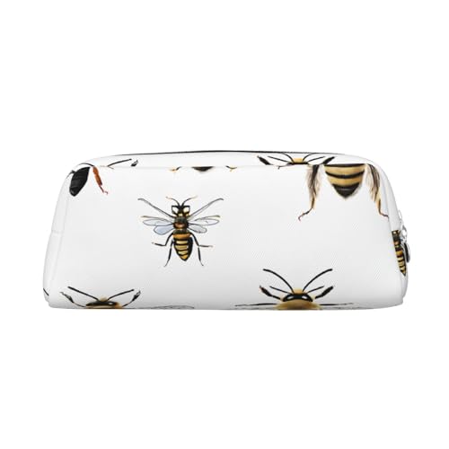 ASPOIJHN Funny Bees vielseitiges Leder-Federmäppchen, stilvolle Aufbewahrungstasche für Schule, Büro, Schreibwaren, Kosmetiktasche, Münzen, Organizer, silber, Einheitsgröße, Krawattenetui von ASPOIJHN