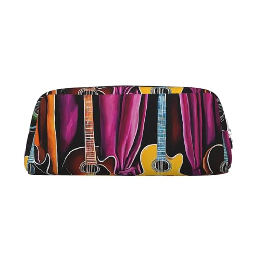 ASPOIJHN Guitar Collection Vielseitiges Leder-Federmäppchen, stilvolle Aufbewahrungstasche für Schule, Büro, Schreibwaren, Kosmetiktasche, Münzen, Organizer, silber, Einheitsgröße, Krawattenetui von ASPOIJHN