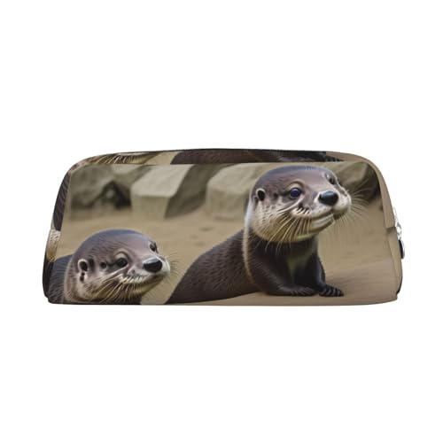 ASPOIJHN Otter Vielseitiges Leder-Federmäppchen, stilvolle Aufbewahrungstasche für Schule, Büro, Schreibwaren, Kosmetiktasche, Münzen, Organizer, silber, Einheitsgröße, Krawattenetui von ASPOIJHN