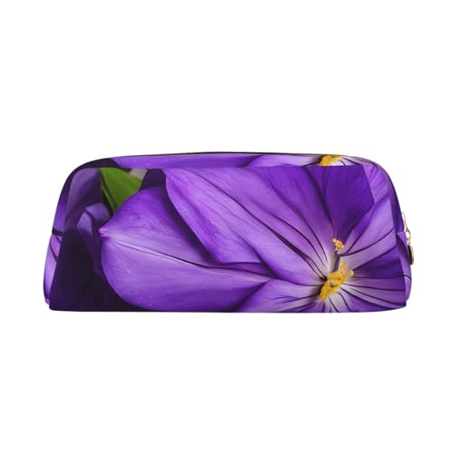 ASPOIJHN Vielseitiges Leder-Federmäppchen mit blühenden violetten Blumen, stilvolle Aufbewahrungstasche für Schule, Büro, Schreibwaren, Kosmetiktasche, Münzen, Organizer, gold, Einheitsgröße, von ASPOIJHN