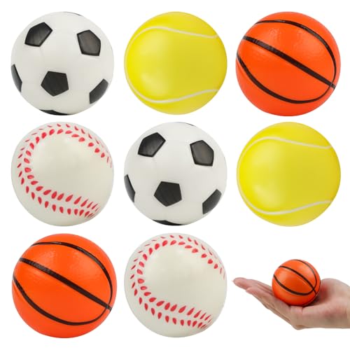 ASSRECT 8 Stück Mini Sportbälle, 6cm Antistressball, Schaumstoffbälle, Stressball Kinder, Anti Stress Spielzeug Bälle, Fußball Basketball Tennis Baseball Stressbälle für Kinder und Erwachsene von ASSRECT