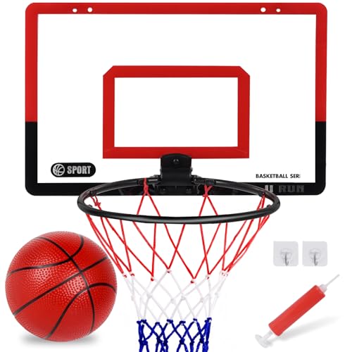 basketballkorb Indoor, basketballkorb Outdoor Kinder mit Mini Basketball, ballpumpe und basketballnetz, Kinder Outdoor Indoor spielgeräte, Basketball Geschenke (rot) von ASSUGO