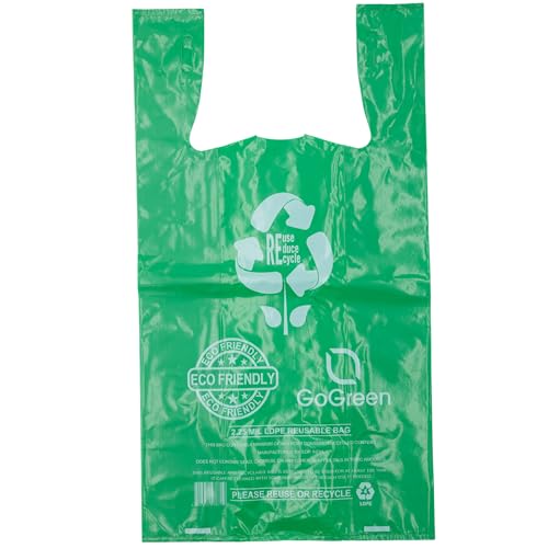 ASSUREPAK Grünes wiederverwendbares/umweltfreundliches LDPE-T-Shirt – 1/6 BBL 29,8 x 16,5 x 53,3 cm – 200 Beutel – 57 Mikron (2,25 mil) – Grün von ASSUREPAK