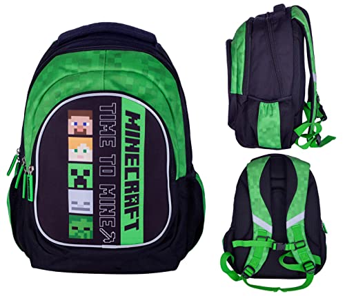 ASTRA Dreifächiger Schulrucksack MOTIV - Minecraft Figuren Rucksack Schultasche Schulrucksack Jungen Creeper Design rucksack jungen Große Kapazität kinder Ranzen ALEX&STEVEN von ASTRA