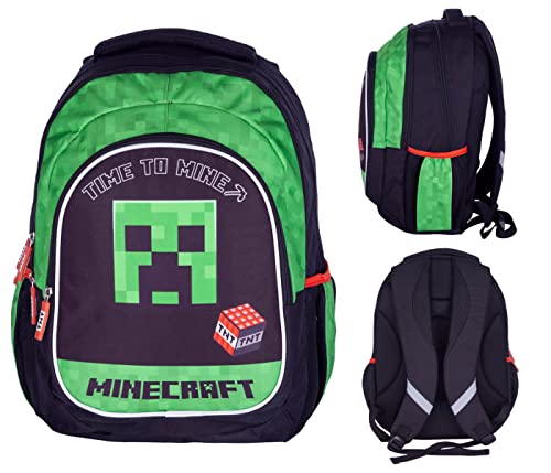 ASTRA Große - Dreifächiger Schulrucksack MOTIV - Minecraft Figuren Rucksack Schultasche Schulrucksack Jungen Creeper Design | licht Rucksack | rucksack jungen Große Kapazität CREEPER von ASTRA