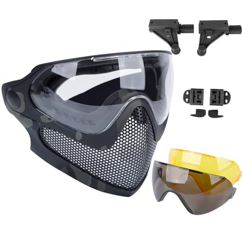 ATAIRSOFT Airsoft Maske 2 Modi Taktische Sicherheit Schutz Vollmaske Antibeschlagbrille Set mit 3 Wechselobjektiven MCBK von ATAIRSOFT