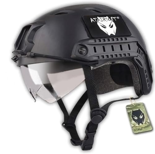 ATAIRSOFT Airsoft Taktisch Kampf Paintball Schnell Bj Typ Helm Mit Schutzbrille Schwarz von ATAIRSOFT