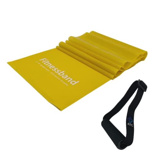 ATC Handels GmbH Fitnessband 1,5m, 2,5m, 5,5m oder 25m x 15,5cm inkl. 1 Paar Haltegriffe - Widerstandsband, Gymnastikband, Trainingsband, Sportband, Muskelaufbau, Krafttraining und Yoga, 1,5m gelb von ATC Handels GmbH