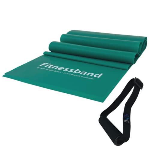 ATC Handels GmbH Fitnessband 1,5m, 2,5m, 5,5m oder 25m x 15,5cm inkl. 1 Paar Haltegriffe - Widerstandsband, Gymnastikband, Trainingsband, Sportband, Muskelaufbau, Krafttraining und Yoga, 2,5m grün von ATC Handels GmbH