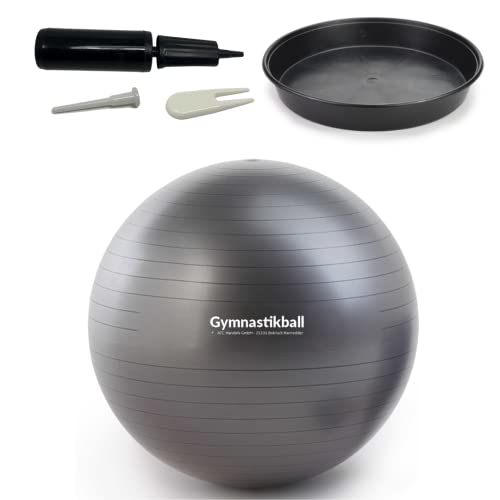 ATC Handels GmbH Gymnastikball Set Ø 45, 55, 65 & 75cm inkl. Stopperschale, Ballpumpe, Ventilöffner und Maßband - Fitness, Therapie und als Sitzball fürs Büro, 65cm, anthrazit von ATC Handels GmbH