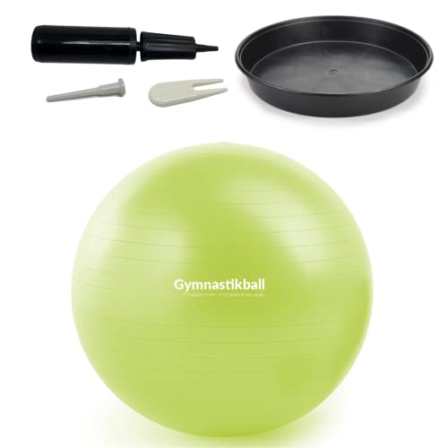 ATC Handels GmbH Gymnastikball Set Ø 45, 55, 65 & 75cm inkl. Stopperschale, Ballpumpe, Ventilöffner und Maßband - Fitness, Therapie und als Sitzball fürs Büro, 65cm, apfelgrün von ATC Handels GmbH