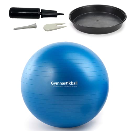 ATC Handels GmbH Gymnastikball Set Ø 45, 55, 65 & 75cm inkl. Stopperschale, Ballpumpe, Ventilöffner und Maßband - Fitness, Therapie und als Sitzball fürs Büro, 65cm, blau von ATC Handels GmbH