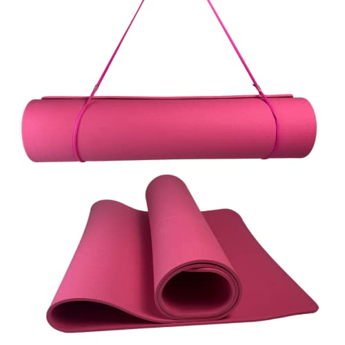ATC Handels GmbH Yoga Matte 180x60x0,5mm - inkl. Tragegurt rutschfest und TPE umweltfreundlich - Übungsmatte, Gymnastikmatte, Sportmatte, Fitnessmatte, Trainingsmatte, Pilatesmatte 180x60x5mm (Pink) von ATC Handels GmbH