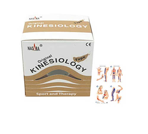 Original Nasara Kinesiologie Tape 5m x 5cm Set inkl. ATC Anleitung mit Klebetechniken - Kinesiotape, Sporttape, Fitnesstape, Tapes - Wasserfest & Atmungsaktiv Beige von ATC Handels GmbH