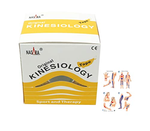 Original Nasara Kinesiologie Tape 5m x 5cm Set inkl. ATC Anleitung mit Klebetechniken - Kinesiotape, Sporttape, Fitnesstape, Tapes - Wasserfest & Atmungsaktiv Gelb von ATC Handels GmbH