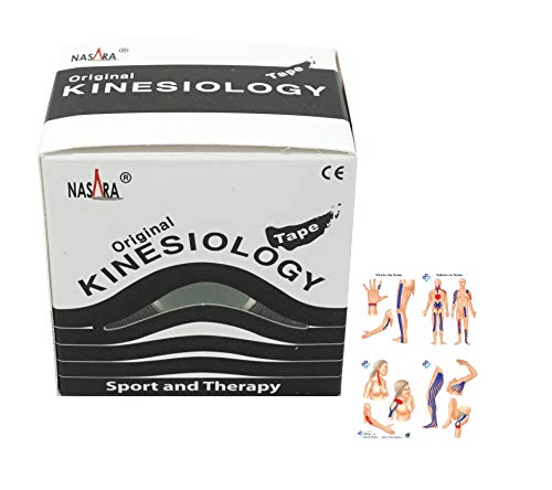 Original Nasara Kinesiologie Tape 5m x 5cm Set inkl. ATC Anleitung mit Klebetechniken - Kinesiotape, Sporttape, Fitnesstape, Tapes - Wasserfest & Atmungsaktiv Schwarz von ATC Handels GmbH