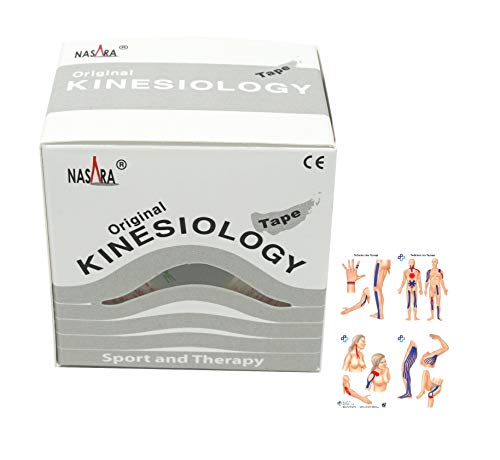 Original Nasara Kinesiologie Tape 5m x 5cm Set inkl. ATC Anleitung mit Klebetechniken - Kinesiotape, Sporttape, Fitnesstape, Tapes - Wasserfest & Atmungsaktiv Weiß von ATC Handels GmbH