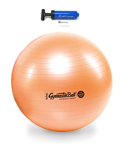 Original Pezzi Gymnastikball Maxafe Ø 42, 53, 65 & 75cm in Allen Farben inkl. ATC Ballpumpe - bis 400 kg belastbar - Fitness, Reha, Therapie, Gymnastik und als Sitzball fürs Büro, 75cm orange von ATC Handels GmbH