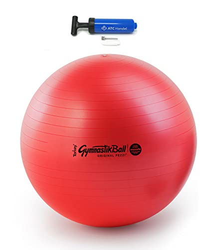 Original Pezzi Gymnastikball Maxafe Ø 42, 53, 65 & 75cm in Allen Farben inkl. ATC Ballpumpe - bis 400 kg belastbar - Fitness, Reha, Therapie, Gymnastik und als Sitzball fürs Büro, 65cm rot von ATC Handels GmbH