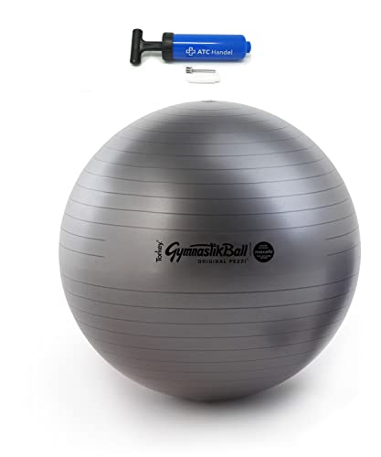 Original Pezzi Gymnastikball Maxafe Ø 42, 53, 65 & 75cm in Allen Farben inkl. ATC Ballpumpe - bis 400 kg belastbar - Fitness, Reha, Therapie, Gymnastik und als Sitzball fürs Büro, 65cm schwarz von ATC Handels GmbH