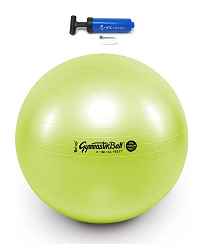 Original Pezzi Gymnastikball Maxafe Ø 42, 53, 65 & 75cm in Allen Farben inkl. ATC Ballpumpe - bis 400 kg belastbar - Fitness, Reha, Therapie, Gymnastik und als Sitzball fürs Büro, 75cm apfelgrün von ATC Handels GmbH