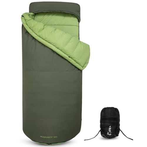 ATEPA 3-in-1 650FP Daunenschlafsäcke, geräumig, umweltfreundlich, wasserdicht, Camping, Rucksackreisen, Schlafsack mit Kompressionssack, Grün von ATEPA