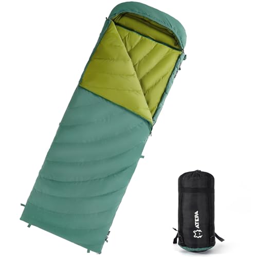 ATEPA Daunenschlafsack,Schlafsack Outdoor, Deckenschlafsack mit 600FP Daunen, wasserabweisend, Schlafsäcke für 4 Jahreszeiten, ideal für Erwachsene beim Camping, Reisen und Abenteuern,Grün von ATEPA