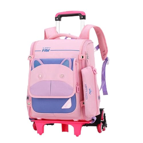 ATHUAH ATHUAH Trolley-Rucksack auf Rädern, Kinderrucksack-Trolleytasche, atmungsaktive wasserdichte Krawattentasche, seismische Reduktion Kinderrucksack-Rosa_Große Zwei Runden von ATHUAH