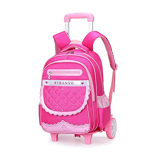 ATHUAH ATHUAH Trolley Rucksack auf Rädern, Mode Trolley Büchertasche, Abnehmbare Mädchen Rucksack-Rosa B_Two Runde, Kinderrucksack Trolley Tasche von ATHUAH