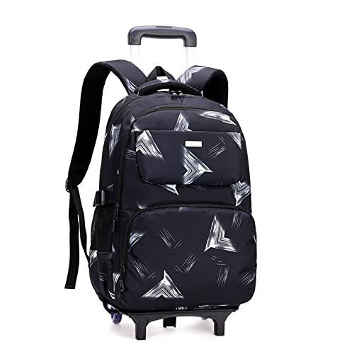 ATHUAH ATHUAH Trolley-Rucksack mit Rollen Trolley Schultasche mit großer Kapazität Atmungsaktiver wasserdichter Rucksack Schwarz Zwei Runden Kinderrucksack-Trolleytasche von ATHUAH