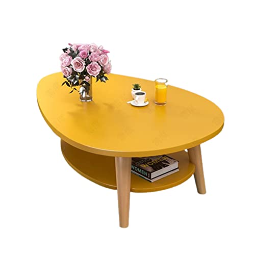 ATHUAH Desk Ovaler Couchtisch mit 2 Ebenen, ovaler Couchtisch aus Holz mit offenen Regalen, moderner Beistelltisch für das Sofa mit Beinen aus Massivholz, Couchtisch für Wohnzimmermöbel, Gelb, von ATHUAH