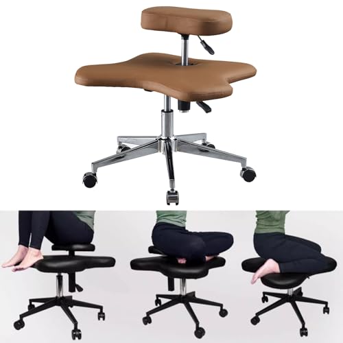 ATHUAH Ergonomischer Kniestuhl, Stuhl mit gekreuzten Beinen, Meditationsstuhl mit Rollen, reduziert Rücken- und Nackenbelastung, für Zuhause und Büro (Dunkelbraun, Einheitsgröße) von ATHUAH