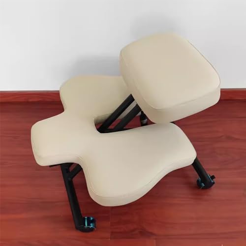 ATHUAH Kniestuhl, Meditationshocker, Stuhl mit 2 Kissen, Flexible Kreuzbein-Kniestühle für das Heimbüro, orthopädische Korrekturhocker mit verstellbarem Neigungswinkel (Beige, Einheitsgröße) von ATHUAH