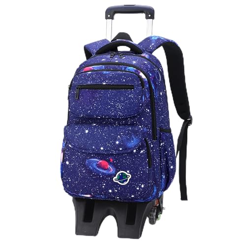 ATHUAH Rucksack mit Rädern für Schüler, Rucksack mit Rädern, Schulrucksack mit Rädern, multifunktionaler Druck, ideal für Schüler, blau, Six wheels (three-piece set) von ATHUAH