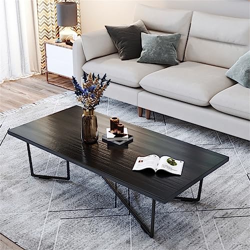 ATHUAH Rustikaler Massivholztisch für Wohnzimmer, rechteckiger Couchtisch aus Kiefernholz, Couchtisch mit eleganten schwarzen Metallbeinen, für Zuhause, Küche, Büro von ATHUAH