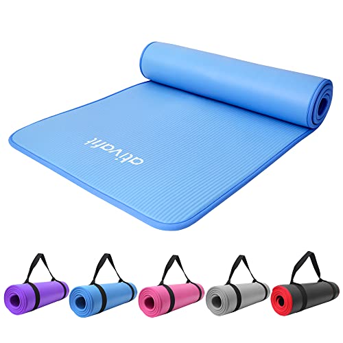 ATIVAFIT NBR Yogamatte,10mm dicke Trainingsmatte,183 cm * 61 cm Gymnastikmatte, rutschfeste Sportmatte mit Tragegurt,ideale Fitnessmatte für Pilates, Yoga oder andere Heimtrainings von ATIVAFIT