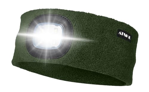 ATNKE LED Beleuchtetes Stirnband, Wiederaufladbare USB Lauf Stirnbänder mit Licht Extrem Heller 4 LED Lampe Winter Warme Stirnlampe für Herren und Damen Geschenke/Dark Army Green ATNKE LED Beleuchtetes Stirnband, Wiederaufladbare USB Lauf Stirnbänder mit Licht Extrem Heller 4 LED Lampe Winter Warme Stirnlampe für Herren und Damen Geschenke/Dark Army Green von ATNKE