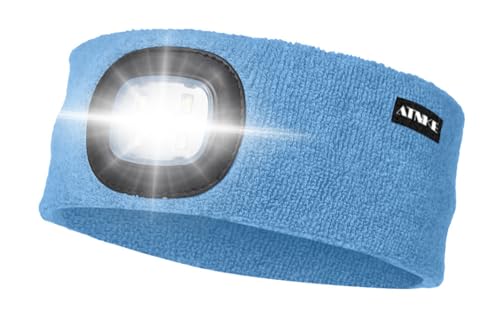 ATNKE LED Beleuchtetes Stirnband, Wiederaufladbare USB Lauf Stirnbänder mit Licht Extrem Heller 4 LED Lampe Winter Warme Stirnlampe für Herren und Damen Geschenke/Magnolia Blue von ATNKE