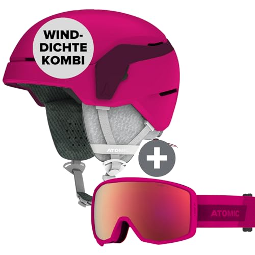 ATOMIC Count JR Skihelm & Skibrille für Kinder & Jugendliche - Helm Berry Größe S - Mehr Sicherheit bei Aufprällen - 360° Fit System für - inkl. Cylindrical Brille Berry/Pink für Klare Sicht von ATOMIC