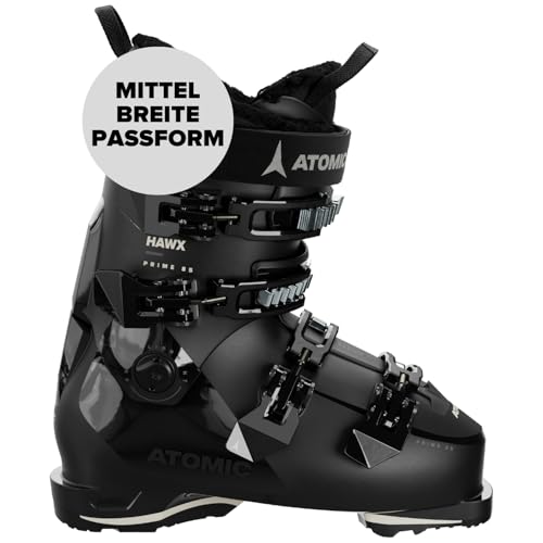 ATOMIC HAWX PRIME 85 W Skischuhe Frauen - Größe 24/24.5 - Alpin-Skischuh in Black/Stone - Boots mit 3D Knöchel & Ferse für präzisen Sitz - mittelbreite Skistiefel für Fortgeschrittene von ATOMIC