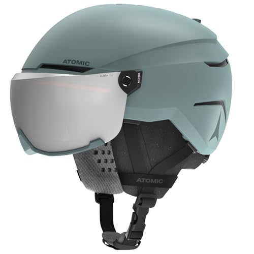 ATOMIC SAVOR VISOR JR Skihelm mit Visier - Grün - Größe S - Für Kinder & Jugendliche - Max. Stoßdämpfung - Active Aircon Belüftung - Brille mit High End-Verspiegelung von ATOMIC