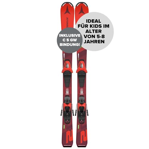 ATOMIC PM REDSTER J2 110 Ski - Kinderski in Rot - Ski für Kinder 5-8 Jahre - Kinder-Skier in Größe 110 cm - Skier für Kinder inkl. Bindung mit Voreinstellung - rote Ski mit C 5 GW Bindung von ATOMIC