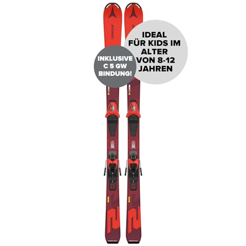 ATOMIC PM REDSTER J2 130 Ski - Kinderski in Rot - Ski für Kinder 8-12 Jahre - Kinder-Skier in Größe 130 cm - Skier für Kinder inkl. Bindung mit Voreinstellung - rote Ski mit C 5 GW Bindung von ATOMIC