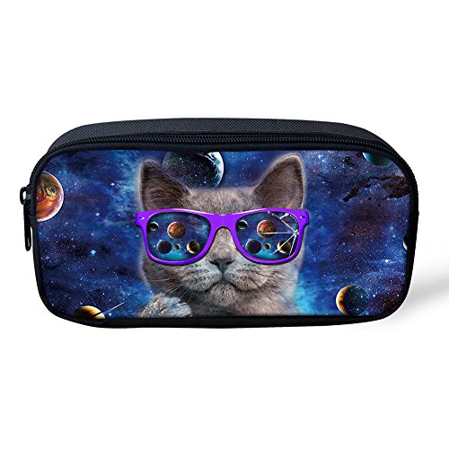 ATOurDealss Federmäppchen mit Brille und Katze, für Kinder, Stiftehalter, Schüler, Schulbedarf, Schreibwaren?, Universum-Katze, Einheitsgröße, Federmäppchen von ATOurDealss