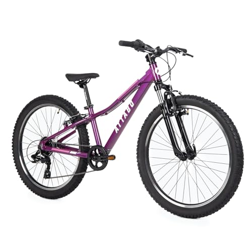 ATTABO Kinder-MTB JR Mountainbike mit Aluminiumrahmen 12" Violett Kinderfahrrad mit 24" Rädern mit Zubehör Ergonomischer Lenker V-Brake Verstellbarer Sattel 8-Gang-Kettenschaltung von ATTABO