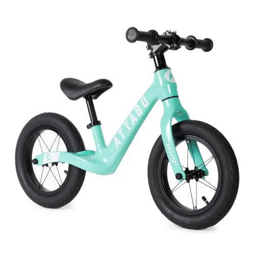 ATTABO Kinderlauflernrad Brisk in Türkis mit Magnesium-Rahmen 12"-Räder Verstellbarer Sattel Leichtgewicht 3,3 kg Balancebike für Kinder Erhöhte Sicherheit Maximalgewicht bis 25 kg von ATTABO