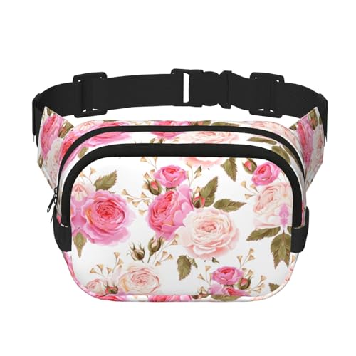 Gürteltasche für Damen und Herren, mit Blumenmuster, Rosenmuster, mit 2 Taschen, modische Umhängetasche, große Hüfttaschen, Schwarz , Einheitsgröße von ATTOUD