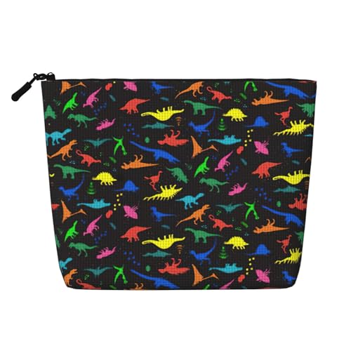 Make-up-Tasche mit niedlichem Dinosa-Druck, tragbare Kosmetiktasche, große Kapazität, Kosmetiktasche für Damen, für Reiseutensilien, Schwarz , Einheitsgröße von ATTOUD